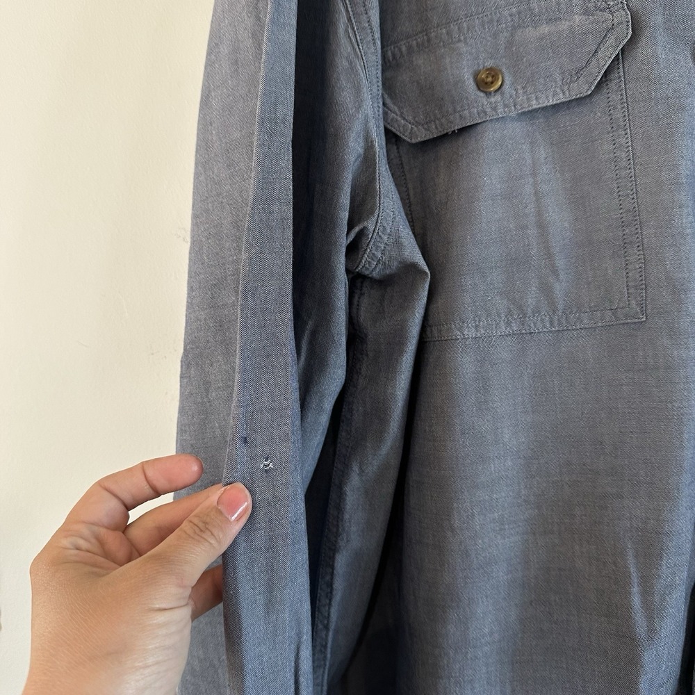 Mens Carhartt Button Shirt Blue Long Sleeve Shirt Relaxed Fit Blue Chambray 2XL - Picture 7 of 12